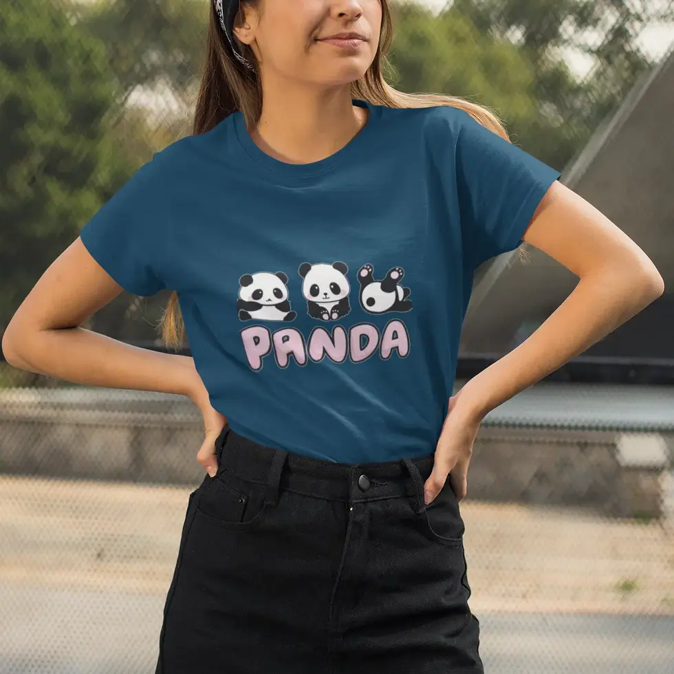 Navy blue Cute Baby Panda | Women's Half Sleeve Tee