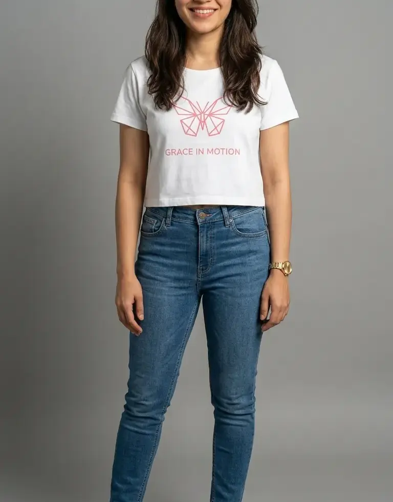 White Geometric Butterfly | Women's Crop Top