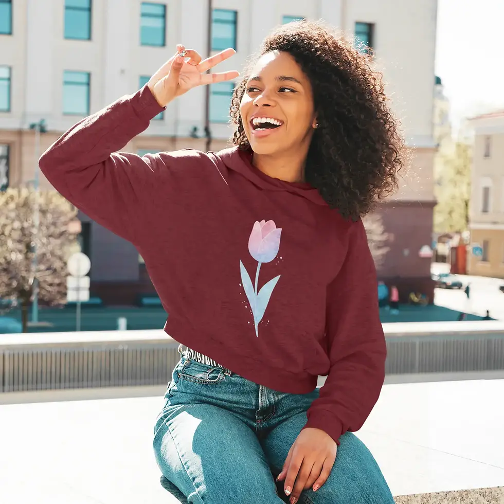 Maroon Pastel Watercolor Tulip | Women's Crop Hoodie