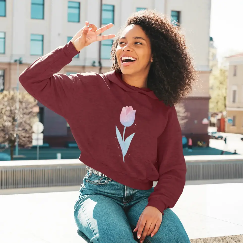 Maroon Pastel Watercolor Tulip | Women's Crop Hoodie