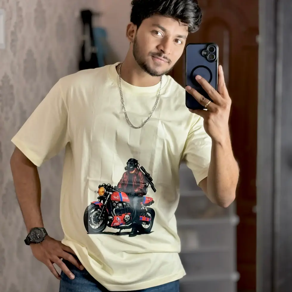 Off white Cyberpunk Tactical Rider | Men's oversized Tee