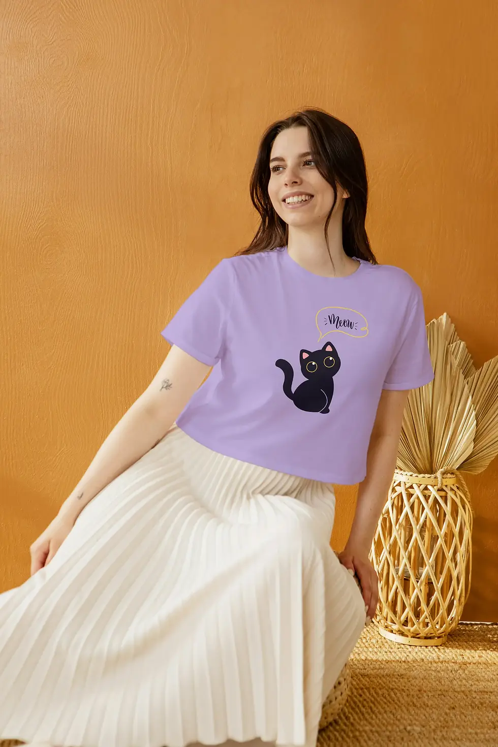 Iris lavender Purr-Fectly Cute Women's Croptop-Meow graphic Tee