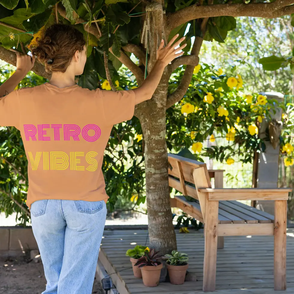 Mustard yellow back view Retro vibes Half sleeve T-shirt | Vintage Style Graphic Women's Tee