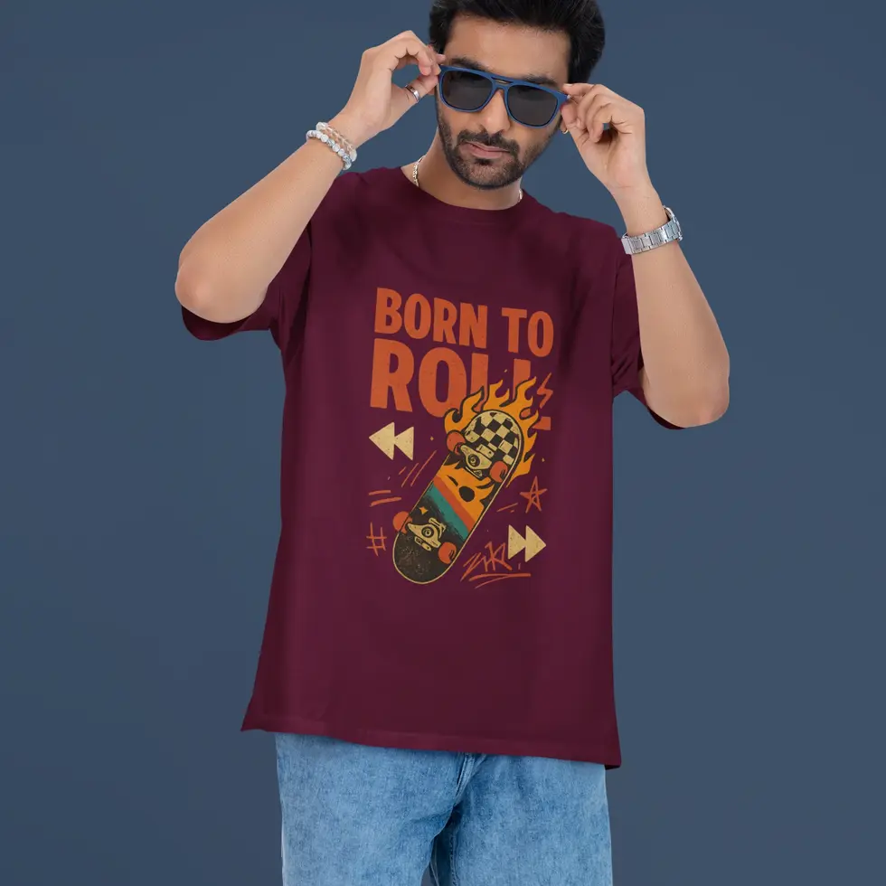 Burgundy Vintage Skateboard Graphic | Men's Oversized Tee