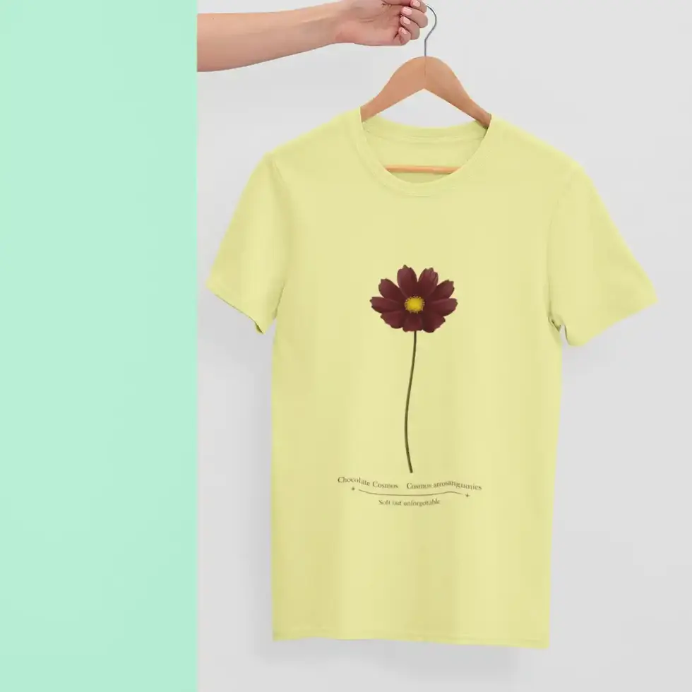 Butter yellow Chocolate Cosmos Floral | Women's Half Sleeve Tee