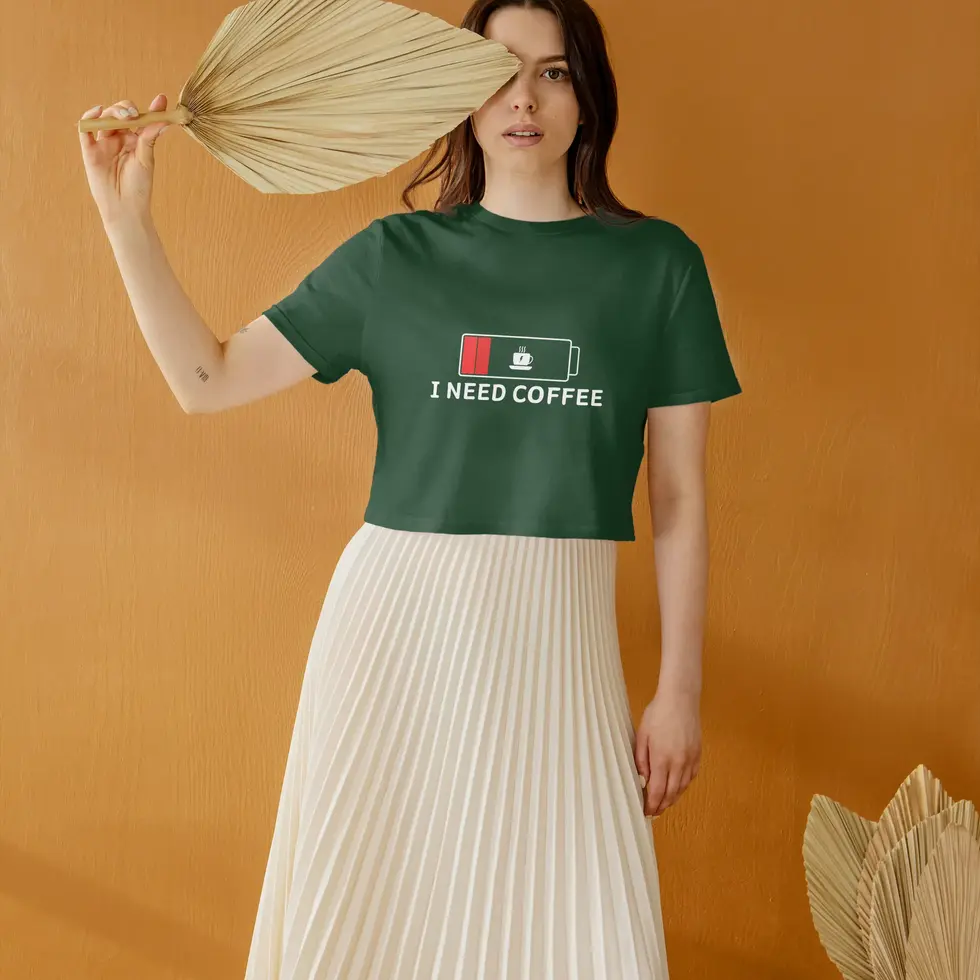 Olive green Coffee Lovers Crop top | Cute Graphic women's Tee
