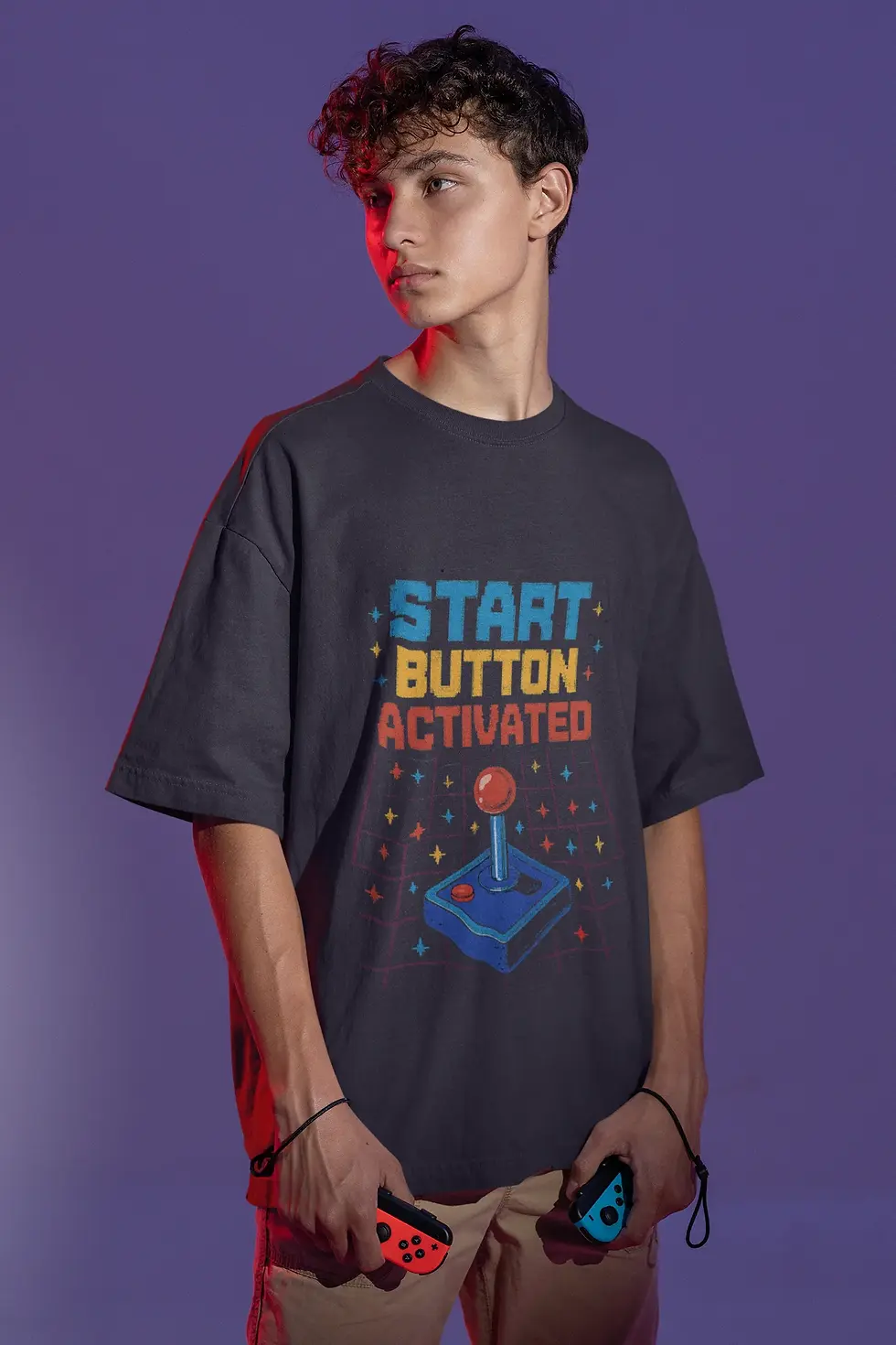 black Retro Arcade Joystick | Men's Oversized Tee
