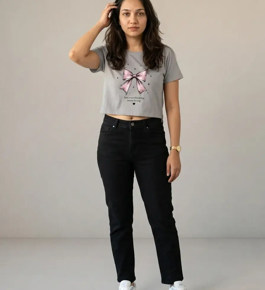 melange gray Coquette Bow | Women's Crop Tee