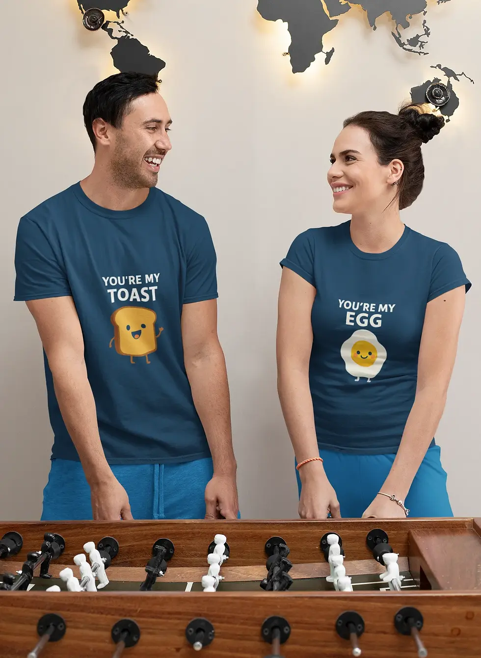 Navy blue Funny Egg and Toast | Regular Couple Tee