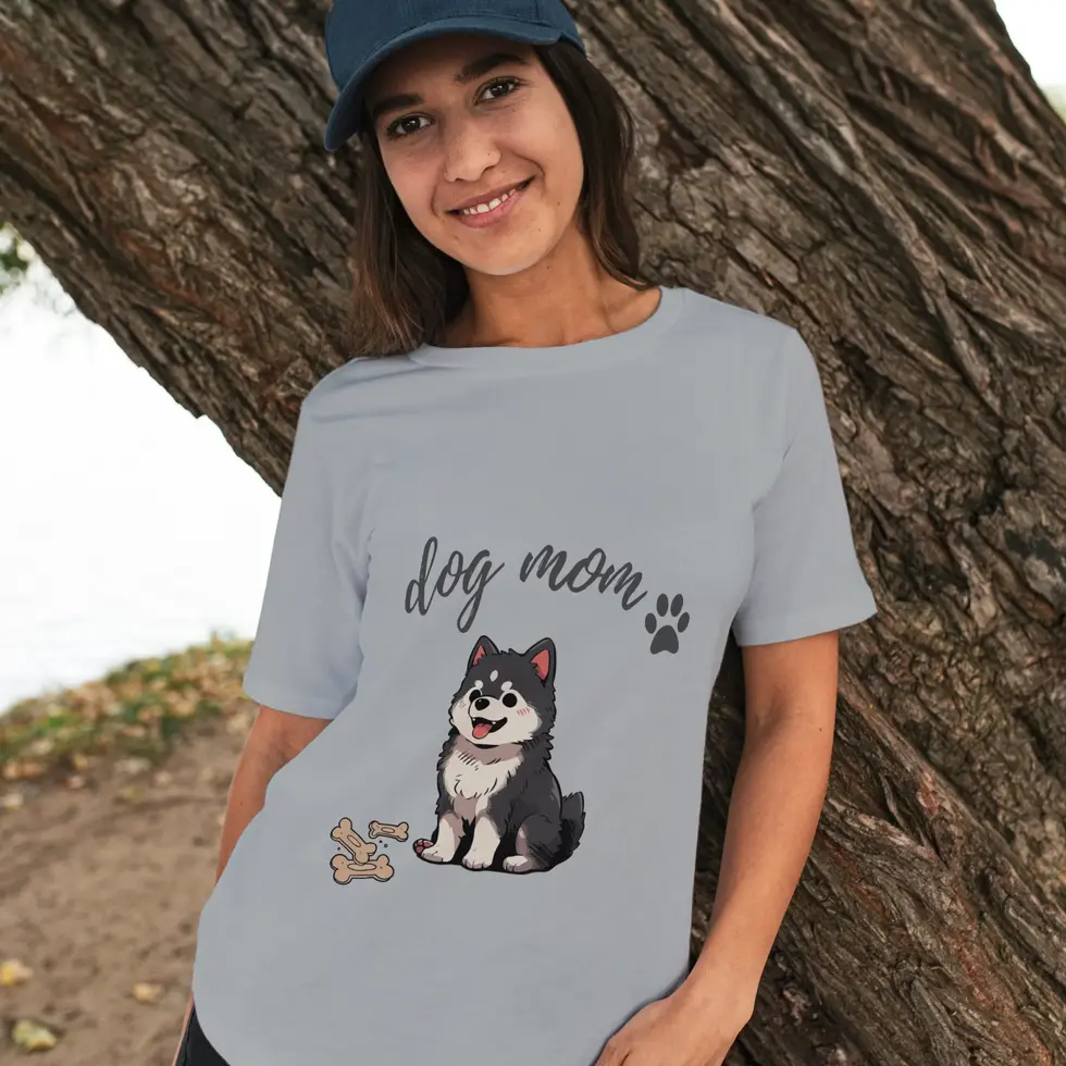 melange grey Dog Mom Half sleeve | Pet Lover Graphic Women's Tee