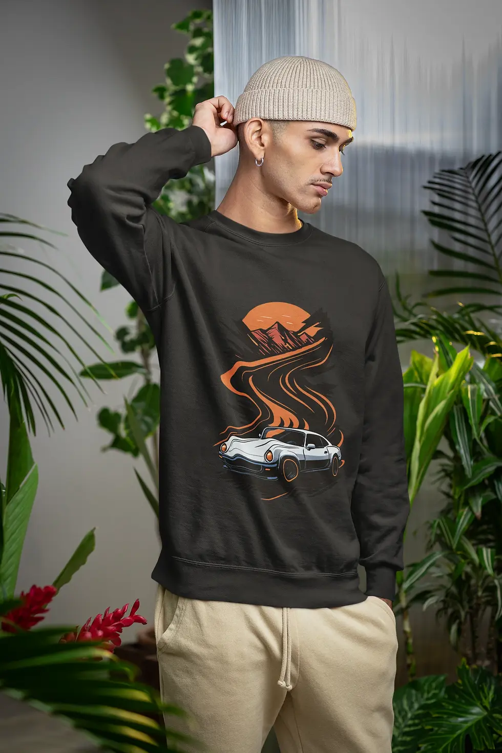Black Retro Sports Car Graphic | Men's sweatshirt