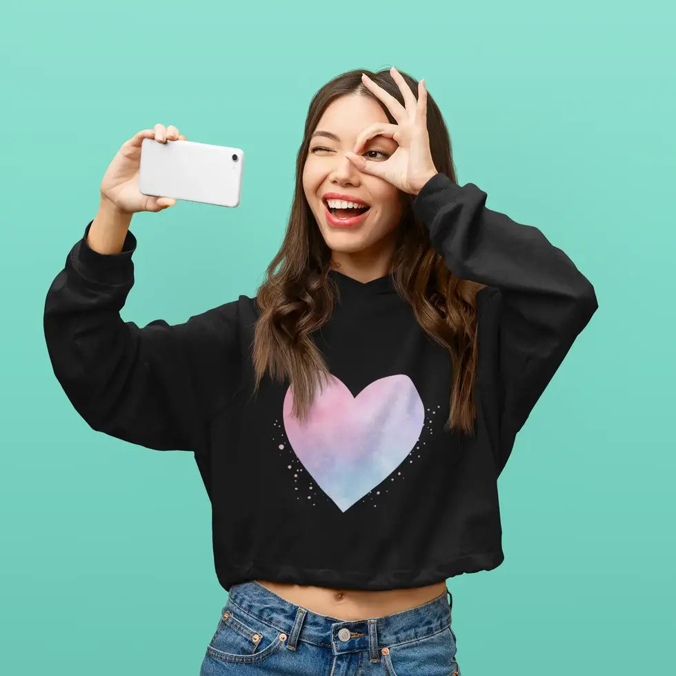 Black Pastel Watercolor Heart | Women's Crop Hoodie