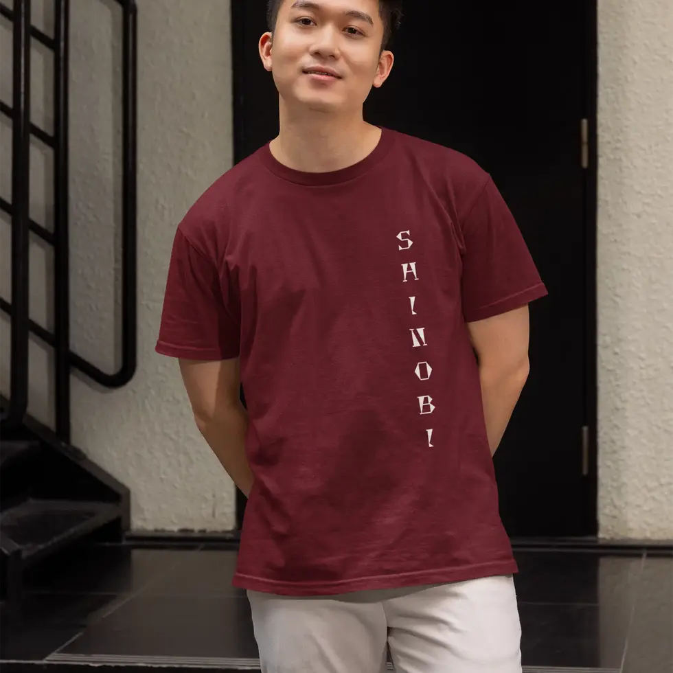 Maroon front view Anime Shinobi Ninja Graphic Men’s Half Sleeve Tee