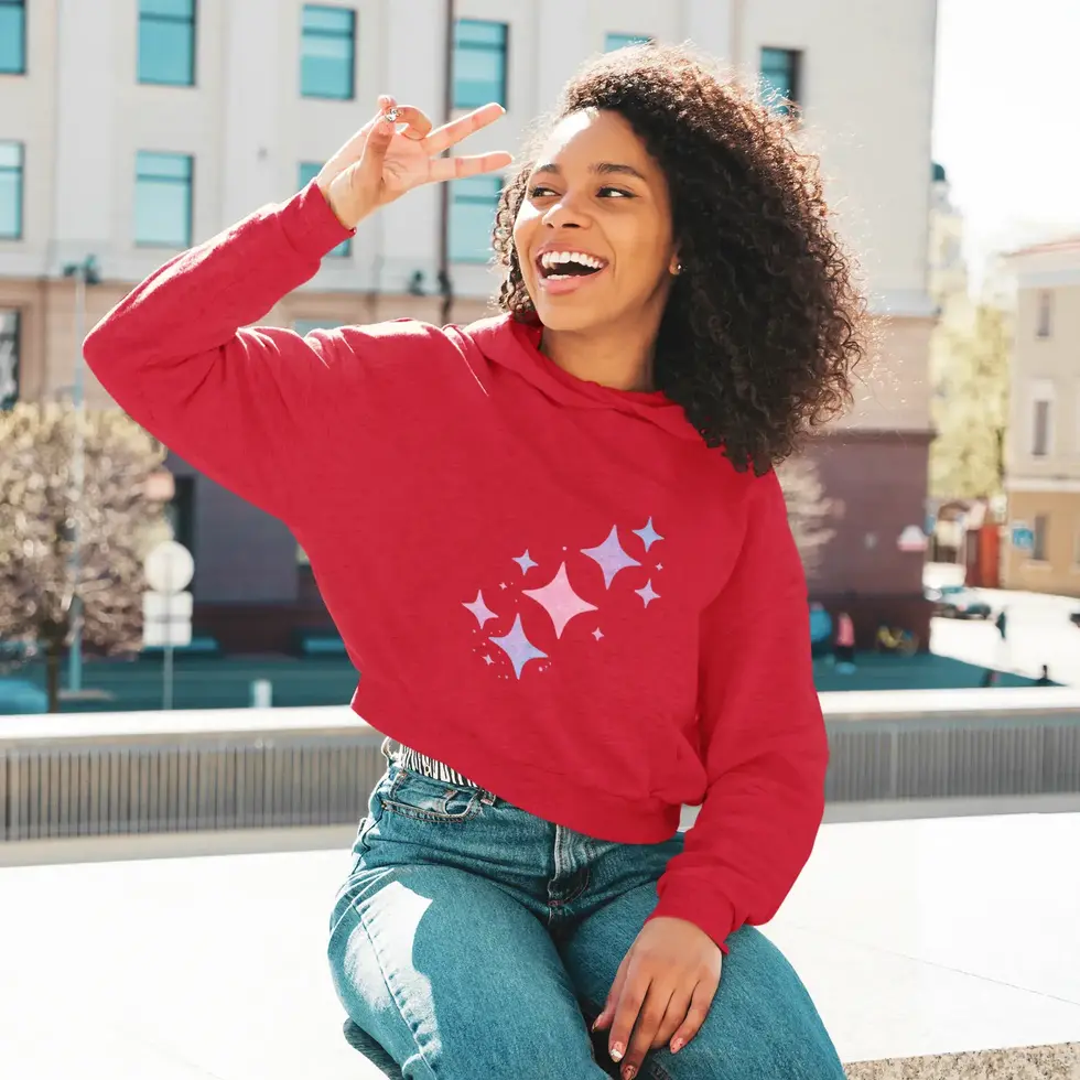 Red Pastel Aesthetic Star | Women's Crop Hoodie