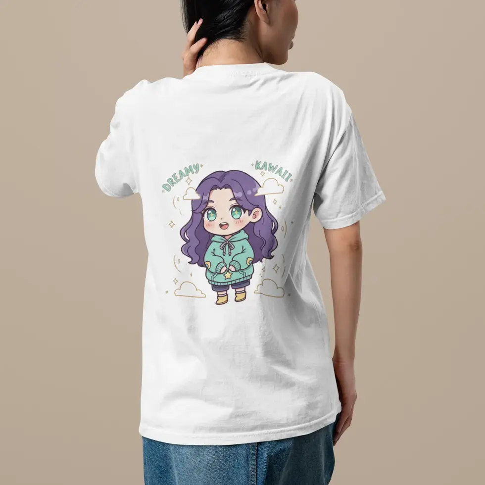 White back view Dreamy Kawaii Chibi Anime Girl Women's Oversized T-Shirt | Chibi Love Back