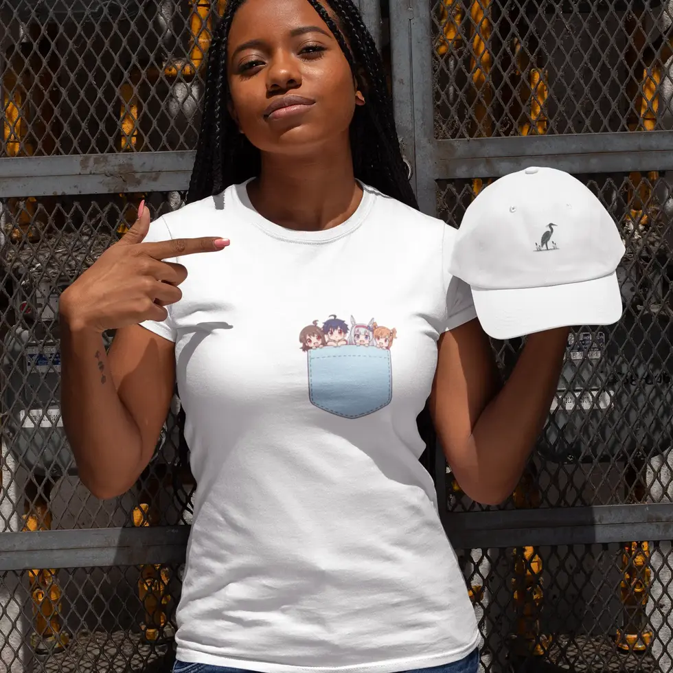 White Four Friends in a Pocket Cute Anime Women's Half sleeve Tee