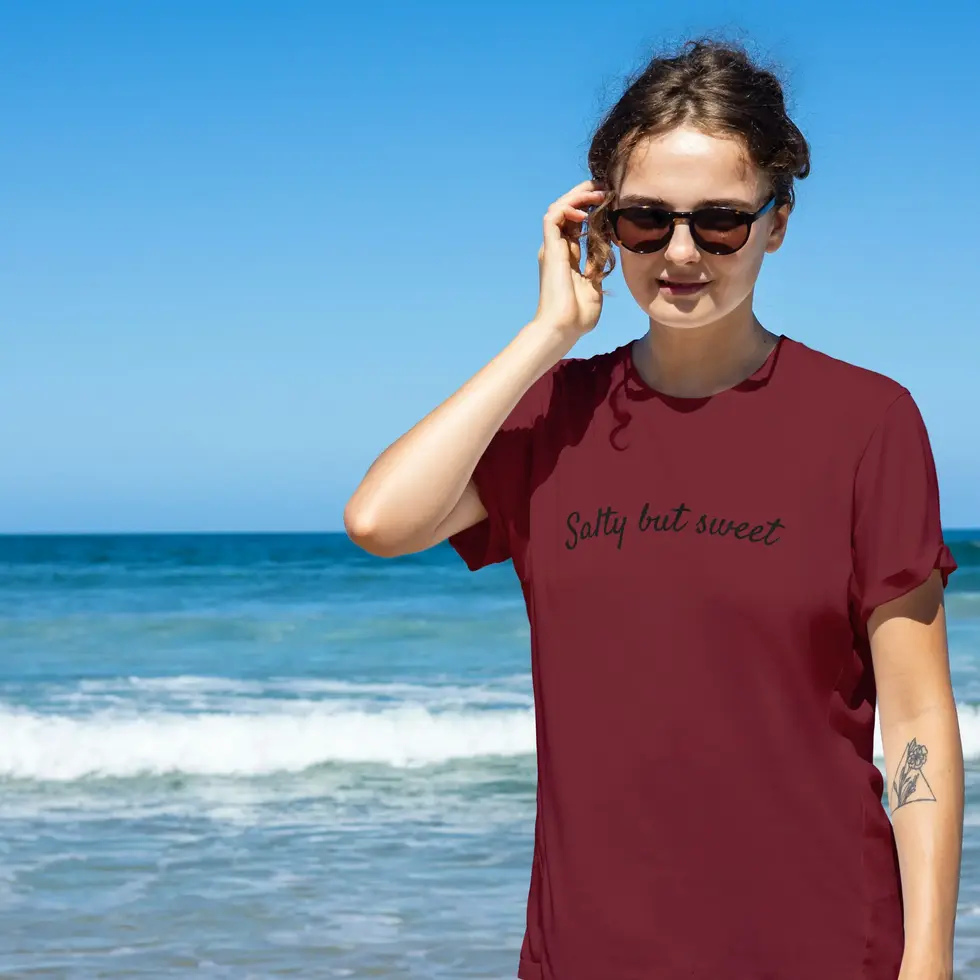 Maroon front view Beach Vibes Half Sleeve T-shirt-Shell graphic women's Tee