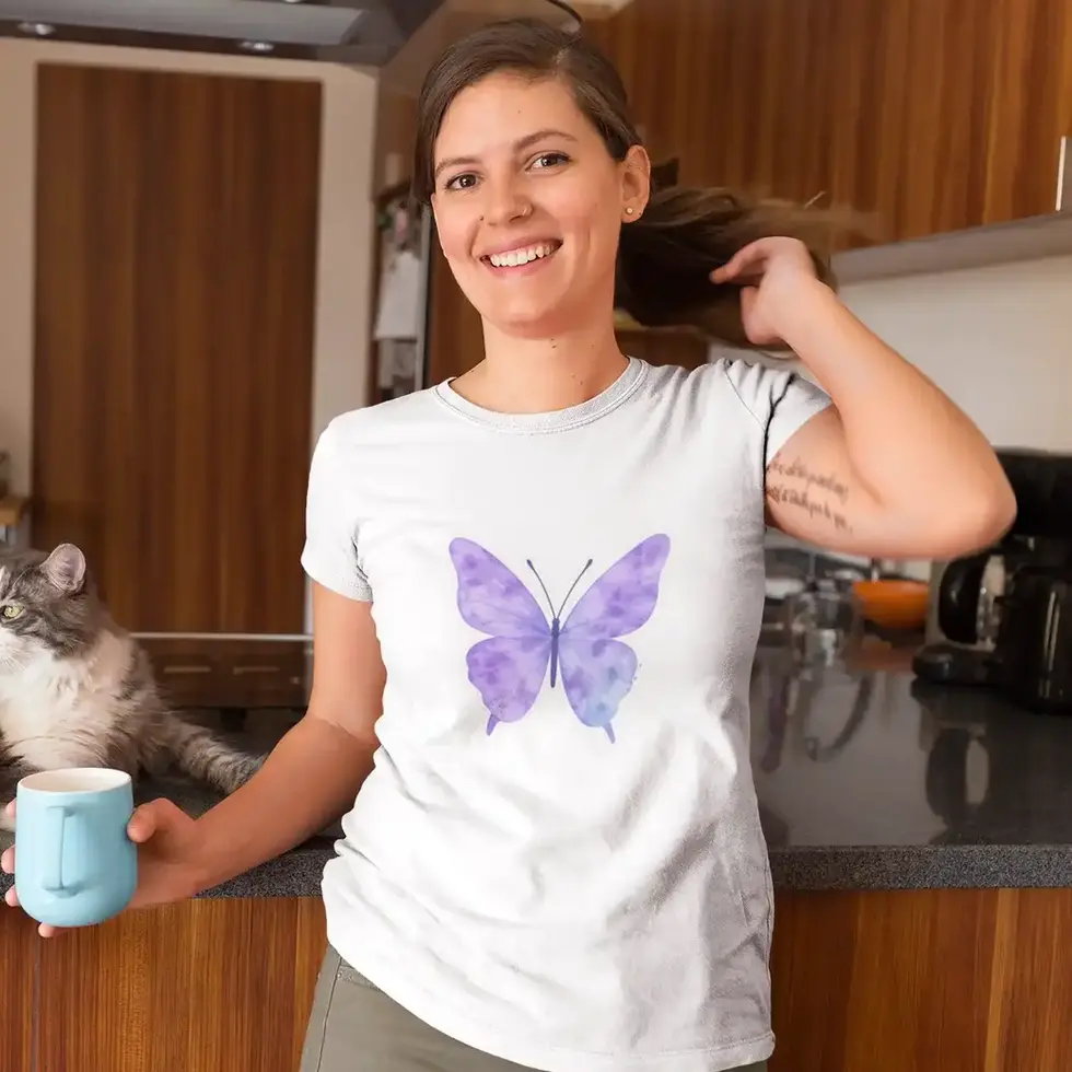 White Minimalist Purple Butterfly | Women's Half sleeve Tee
