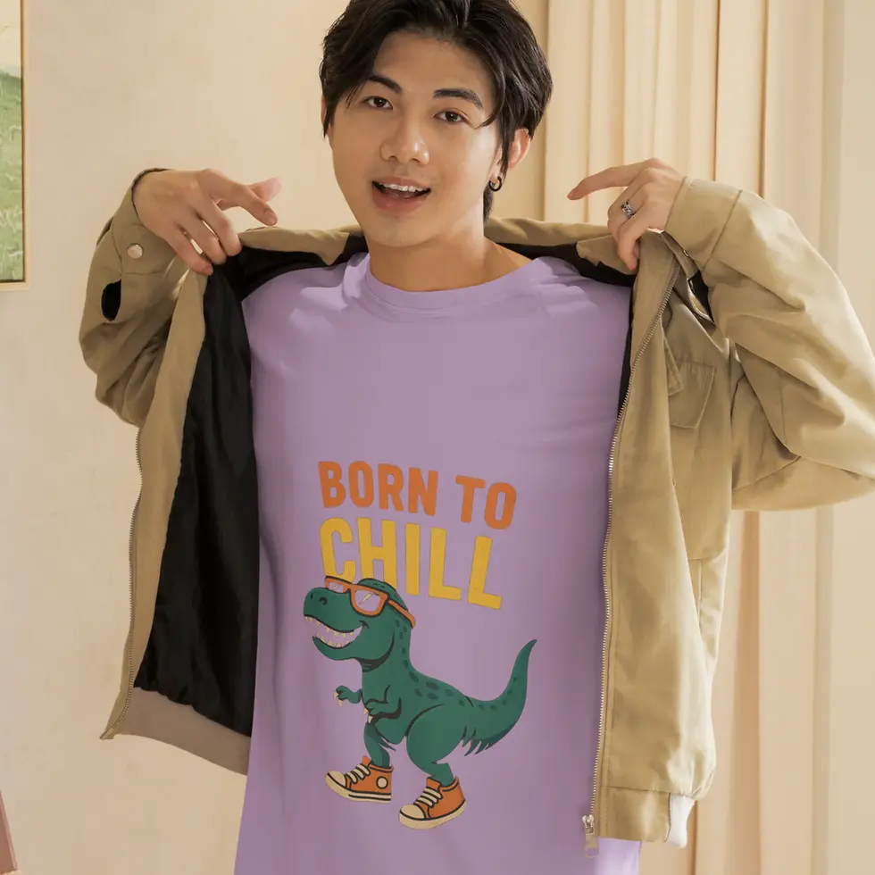 Iris lavender T-Rex Chill Graphic | Men's Oversized Tee