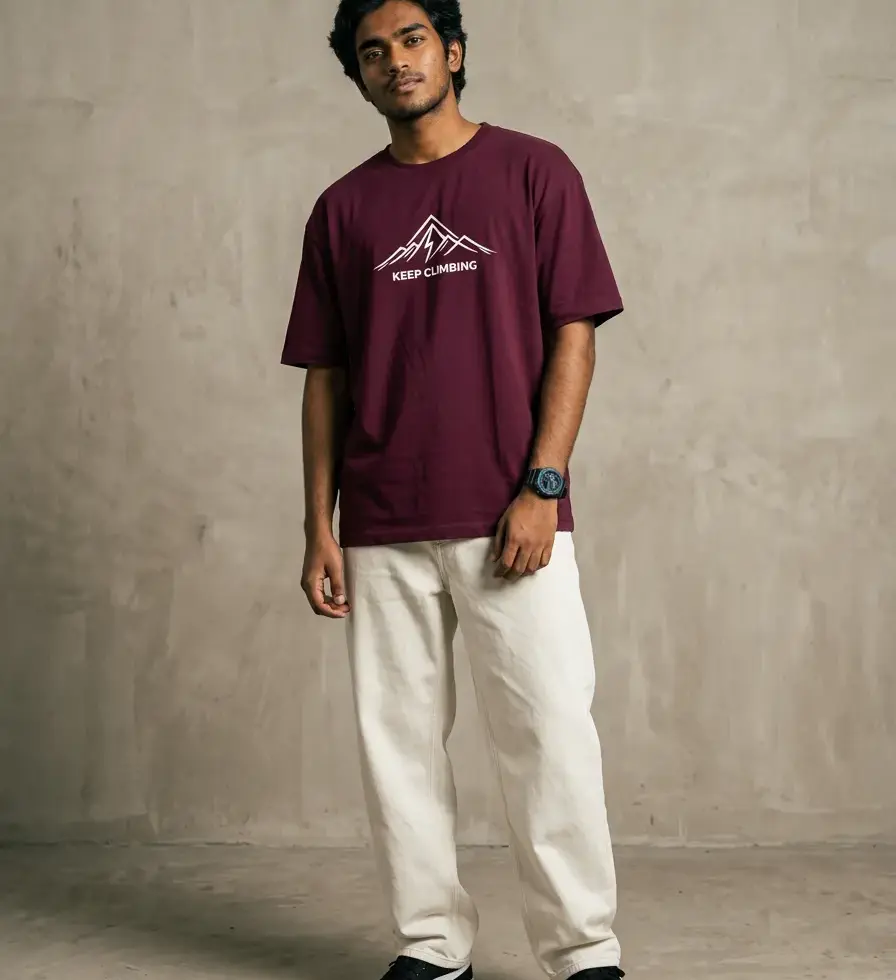 Burgundy Keep Climbing | Men's Oversized tee