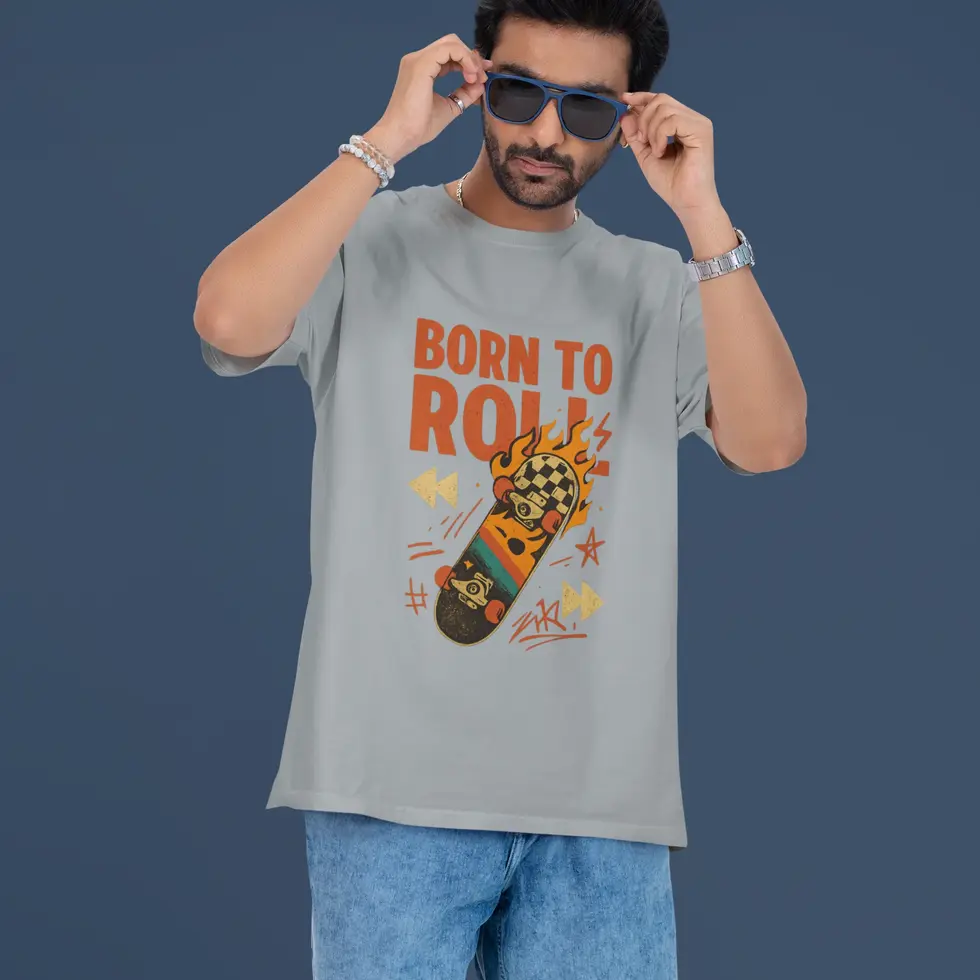 Steel grey Vintage Skateboard Graphic | Men's Oversized Tee