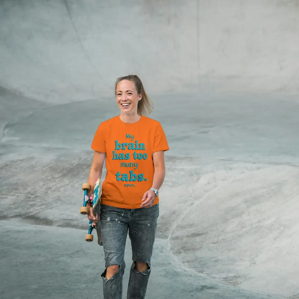 Orange Women has many tabs open Half Sleeve | Funny Graphic Women's Tee