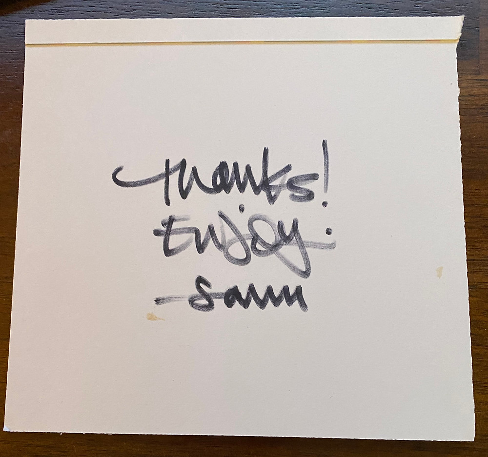 Thank you note from Dischord Records for the Bloodsucker purchase