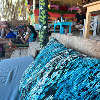 Colourful seatings at at Chilling Spot, a rooftop beachfront restaurant and bar, Diani Beach