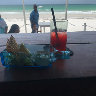 Having seafood lunch at at Nomad Bar, Diani Beach