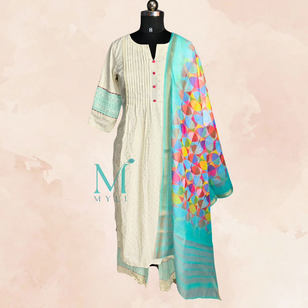 Msps11 White with sea blue Salwar Suit