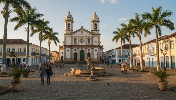 Vista em grande angular da Praça São Salvador em Campos dos Goytacazes