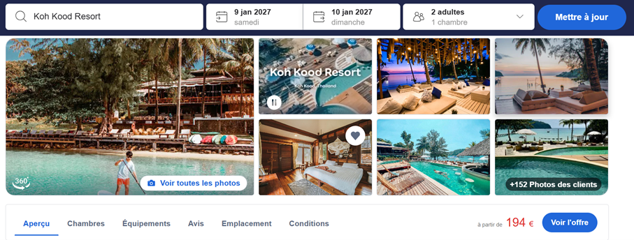 Koh Kood Resort prix haute saison janiver 2027 - 194 € la nuit