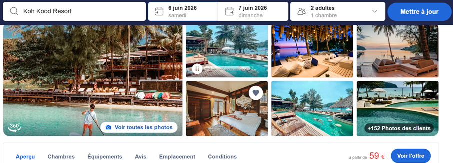 Koh Kood Resort prix basse saison juin 2026 - 59 €