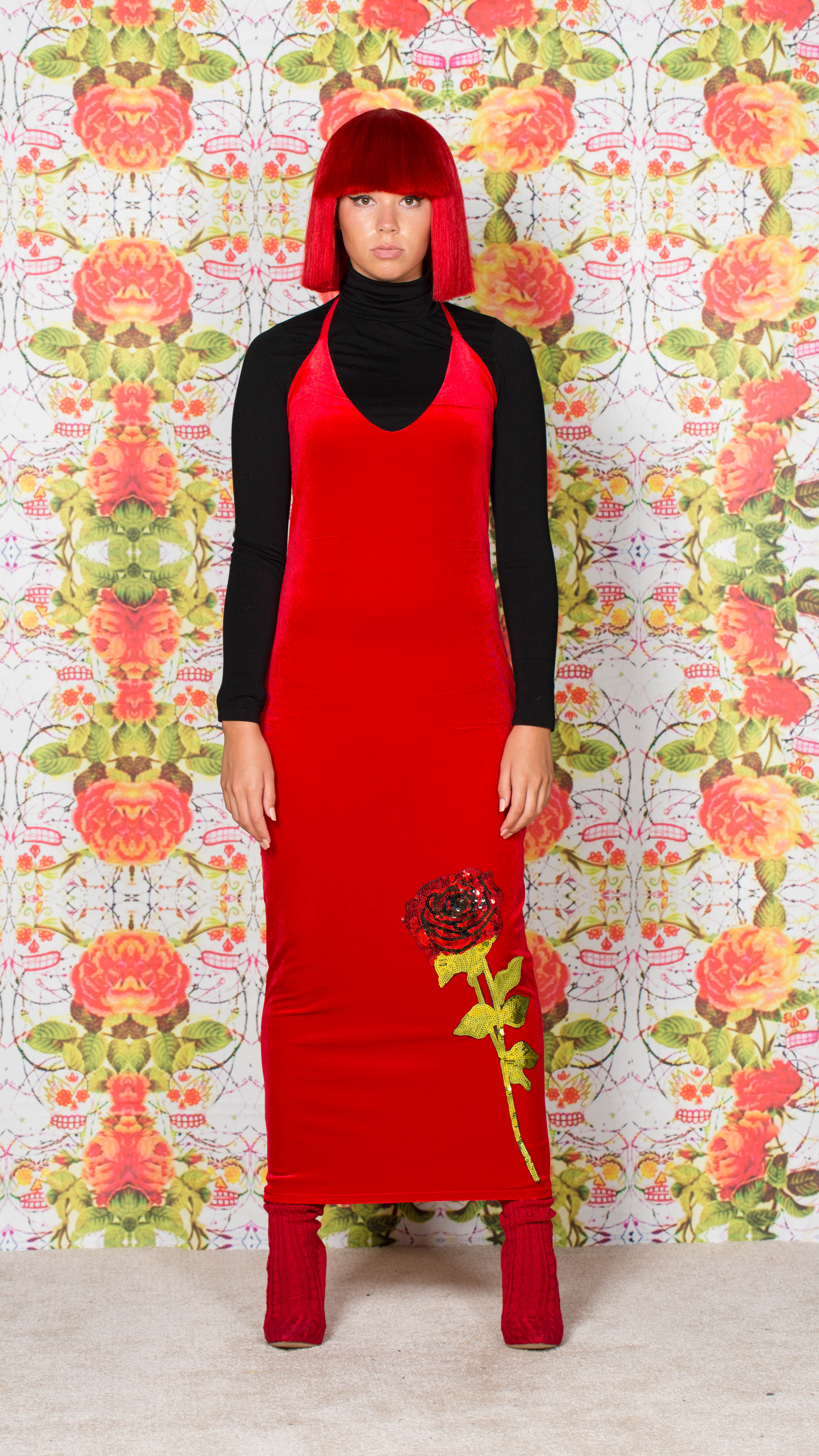 RED VELVET SLIP DRESS