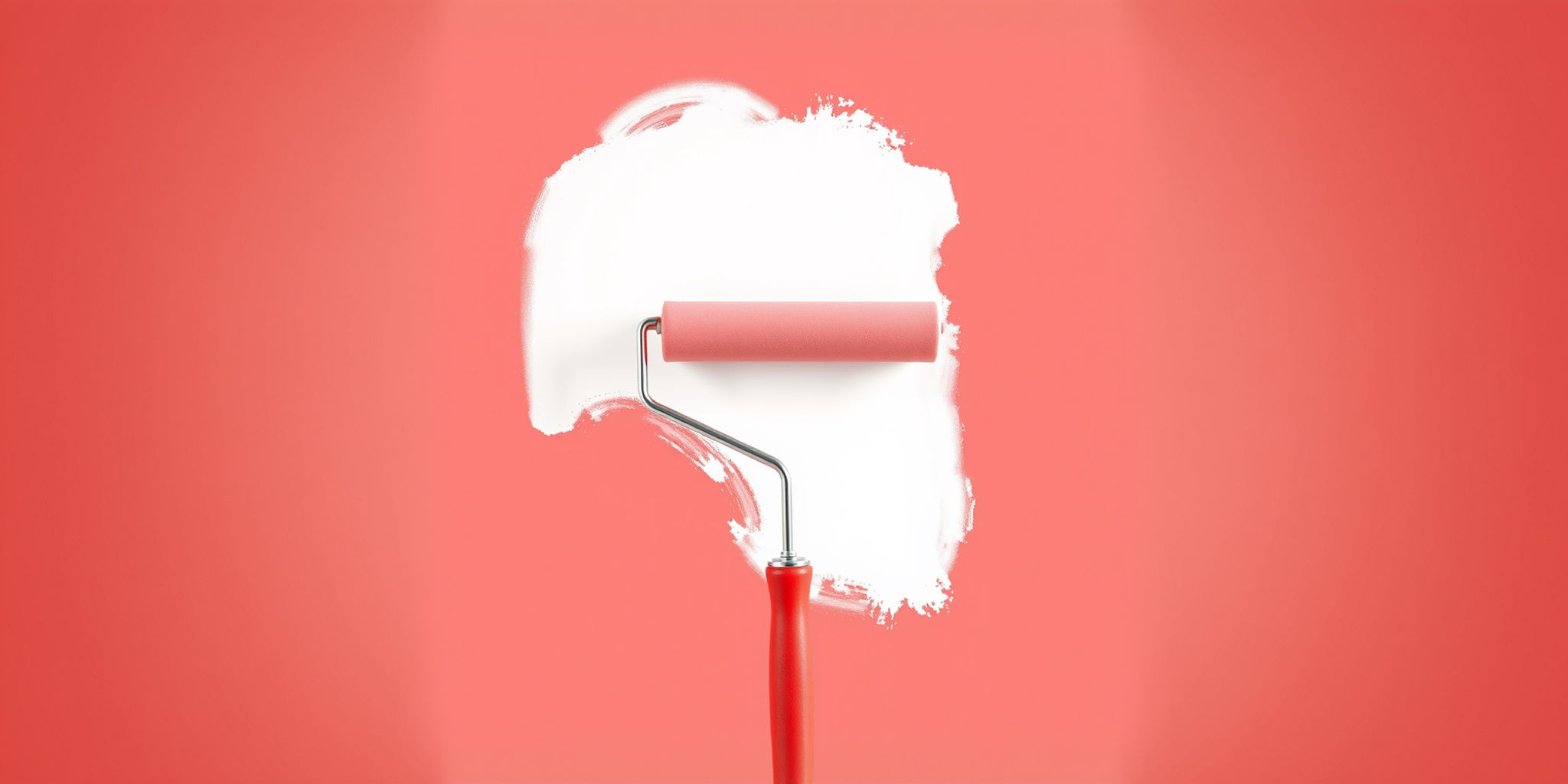 paint roller painting the wall in orange pink color