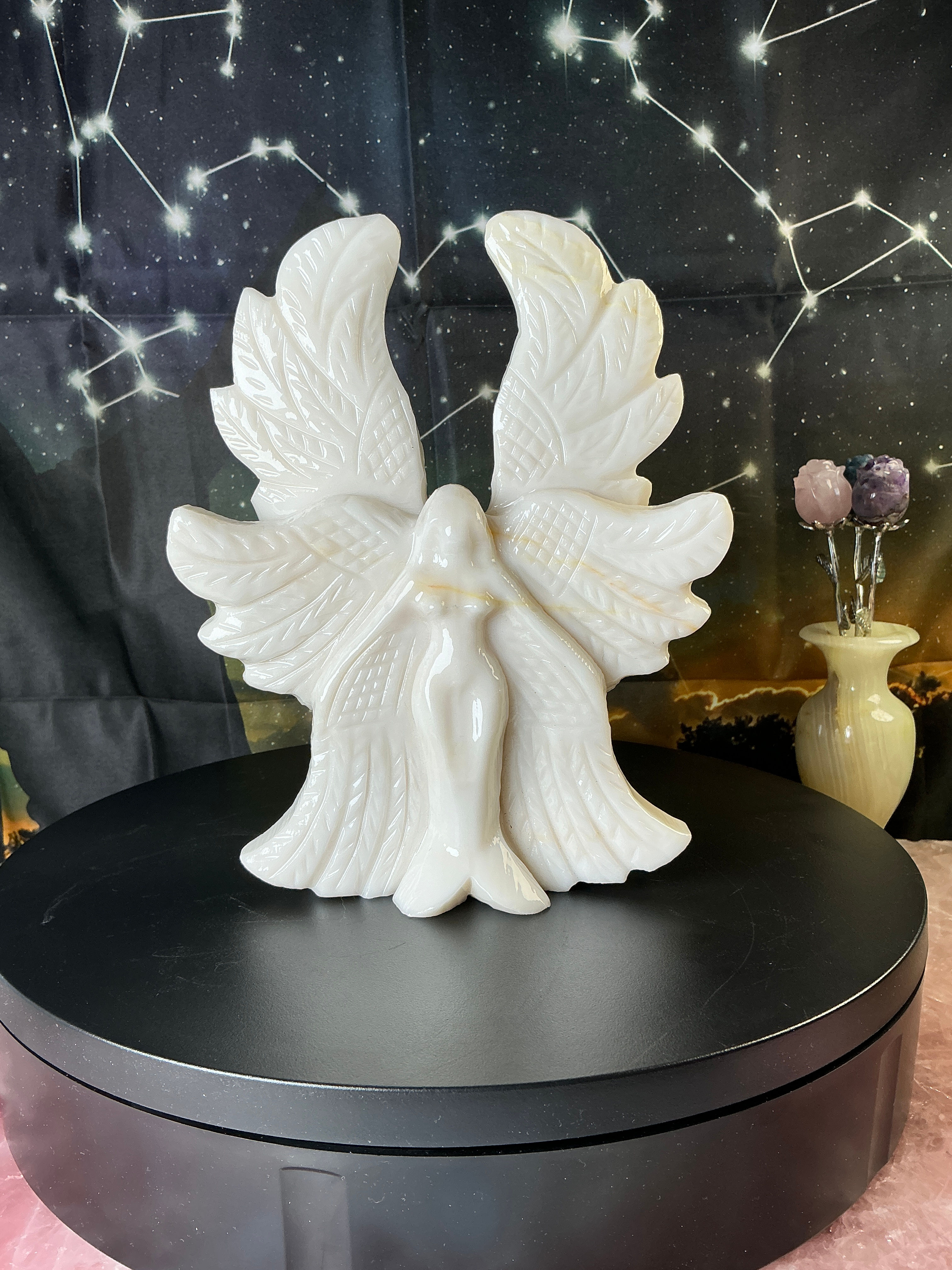 🤍 Celestial Guardian White Jade Angel (Large Statement Carving)