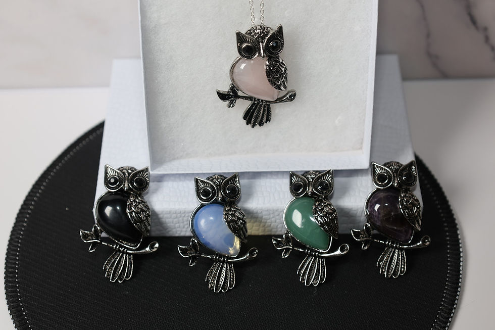 Thumbnail: Natural Stone - Owl Pendant with Necklace