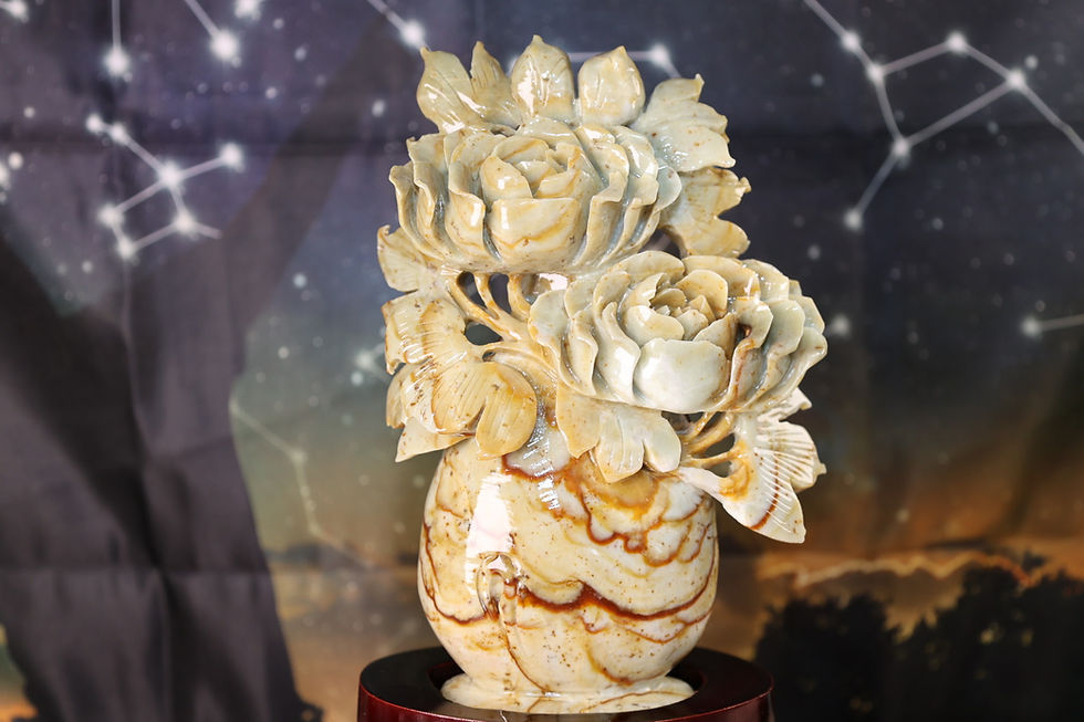 Thumbnail: ✨ Hand-Carved Jade Floral Sculpture on Stand ✨