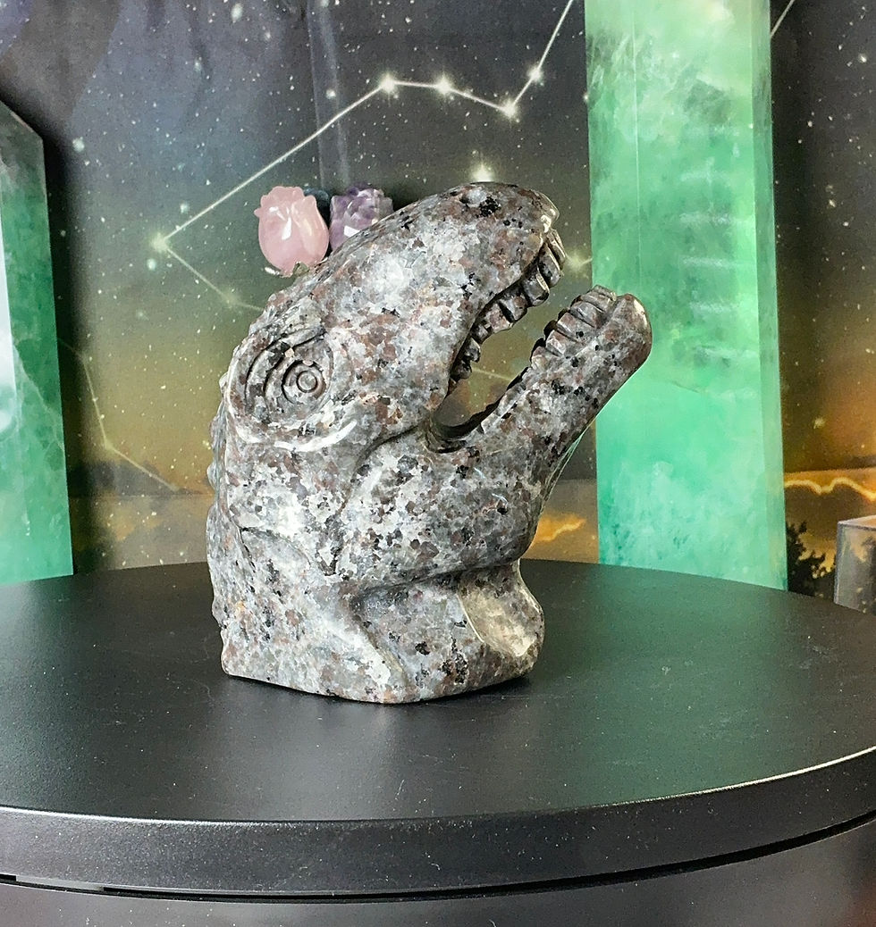 Thumbnail: 🦖 Luminous Yooperlite Dinosaur Head Carving – UV Reactive Statement Piece