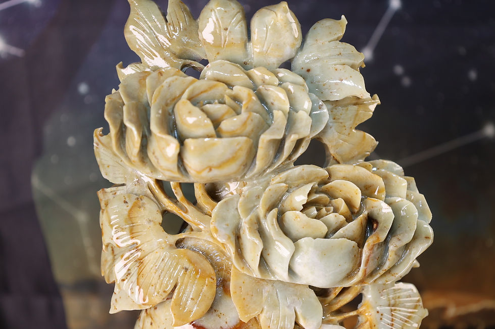 Thumbnail: ✨ Hand-Carved Jade Floral Sculpture on Stand ✨