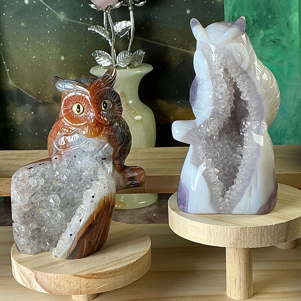 Thumbnail: 🦉 “Mystic Guardian” Agate Druzy Owl Carvings