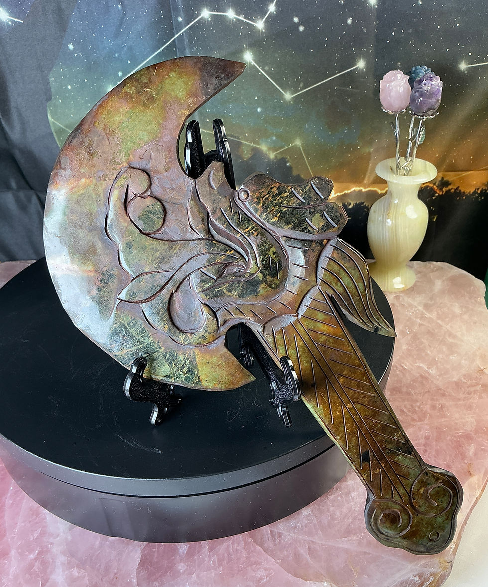 Thumbnail: 🐉✨ Large Oriental Jade Dragon Axe (Hand-Carved)  Jade | Stat