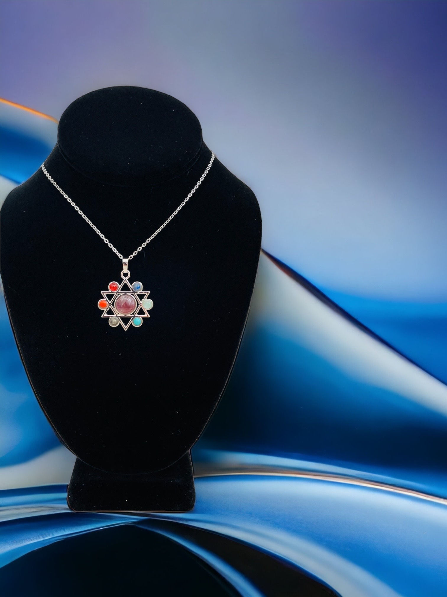 7 Chakra Symbol Shield Star of David Necklace