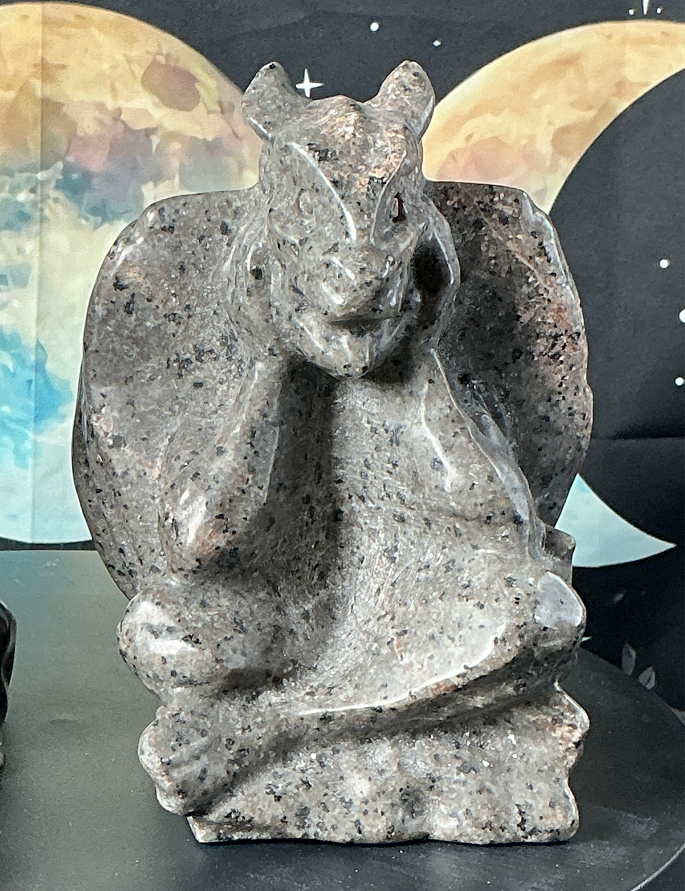 Thumbnail: 🐾 Guardian Duo: Yooperlite Lion & Gargoyle Hand-Carved Statues