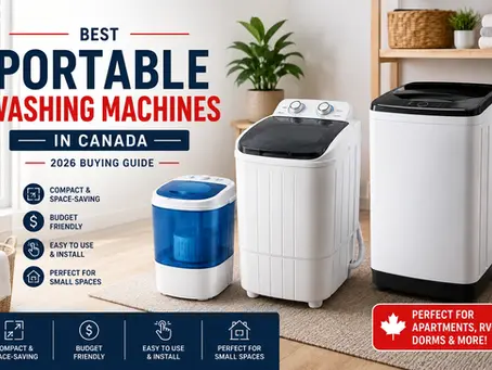 Portable washing machines in a modern laundry room in Canada.