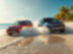 “A breathtaking, cinematic video of a candy-red Suzuki Grand Vitara and a deep-blue Suzuki