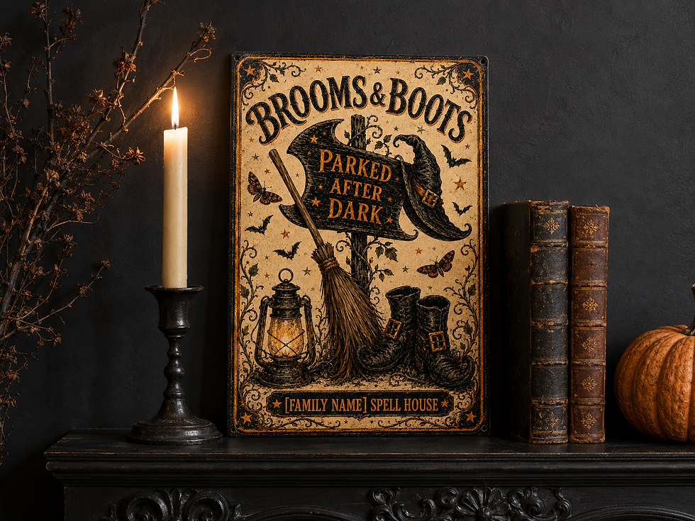 Thumbnail: Personalized Brooms & Boots Spell House Halloween Metal Sign