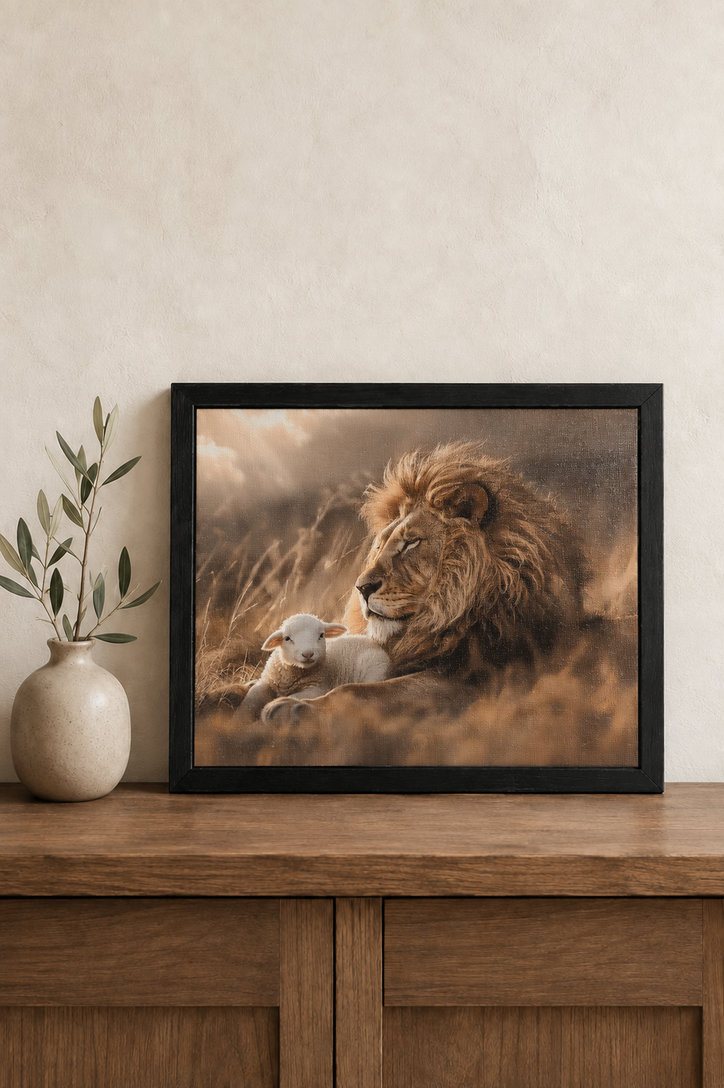 The Lion and the Lamb Framed Canvas Print