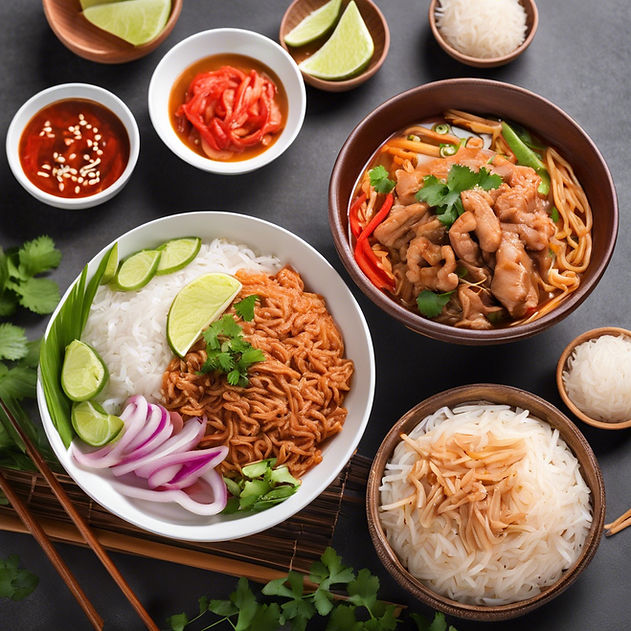 Thai noodle and rice dishes with ingredients.jpg