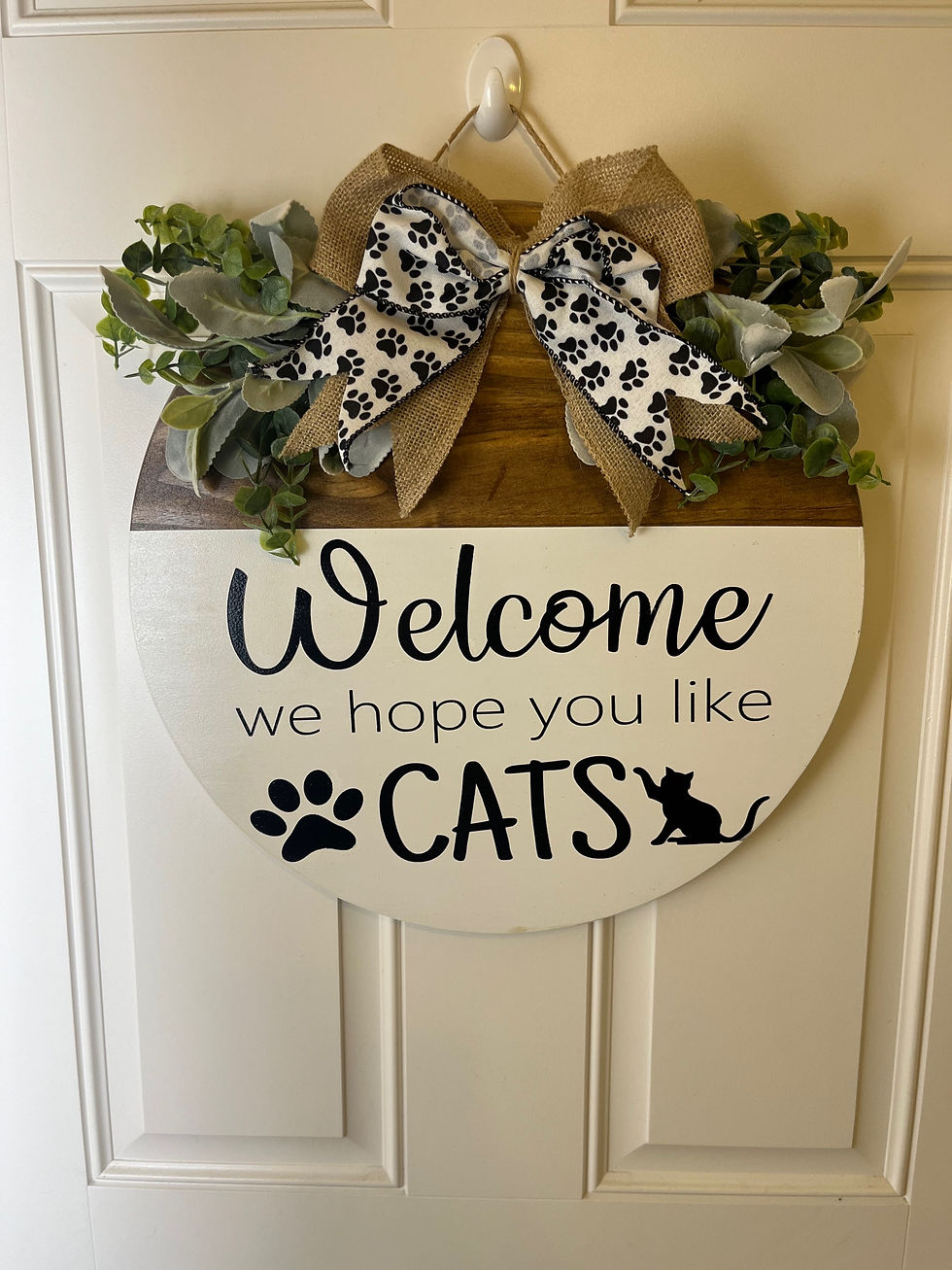 Welcome hanger door We hope you like cats funny wood round hanger doors front